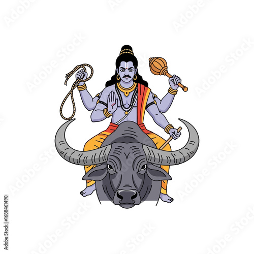 Hindu god Shiva riding a bull with four arms in a graphic illustration