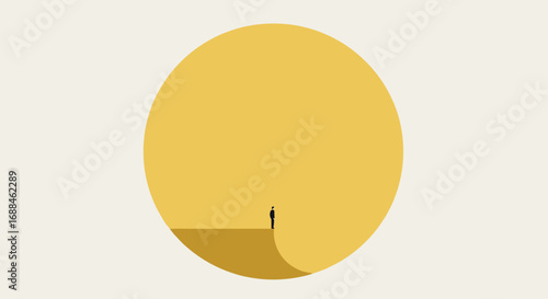 Minimalist design with a lone figure against a giant yellow circle