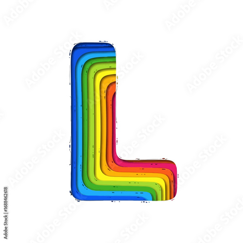 Rainbow-colored letter L with multiple layers on white background