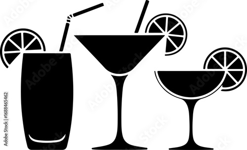 cocktail icons set  silhouette vector illustration