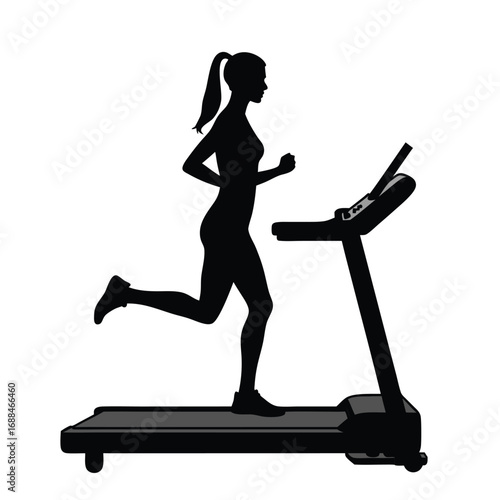 Silhouette of woman running on treadmill fitness exercise 1