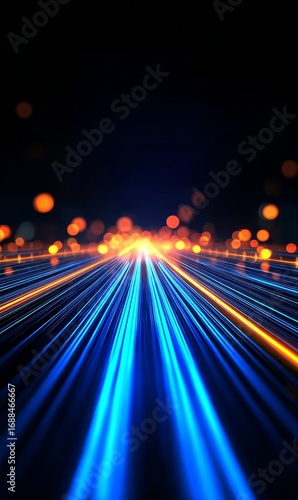 Radiant Light Trails Converging into the Distance