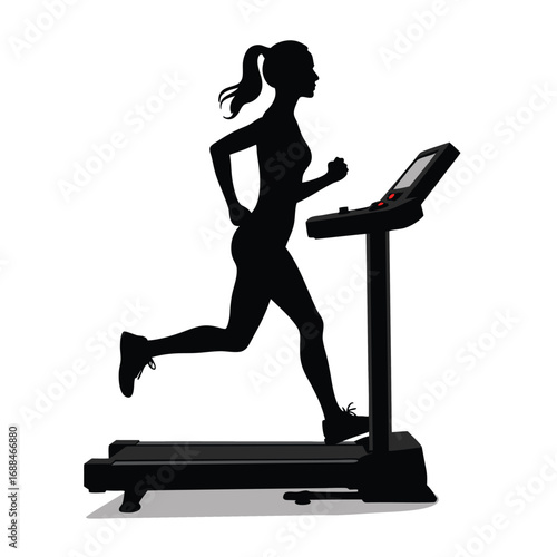 Silhouette of woman running on treadmill fitness exercise 2