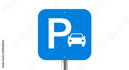 Blue road sign with car symbol on white background for parking area guidance