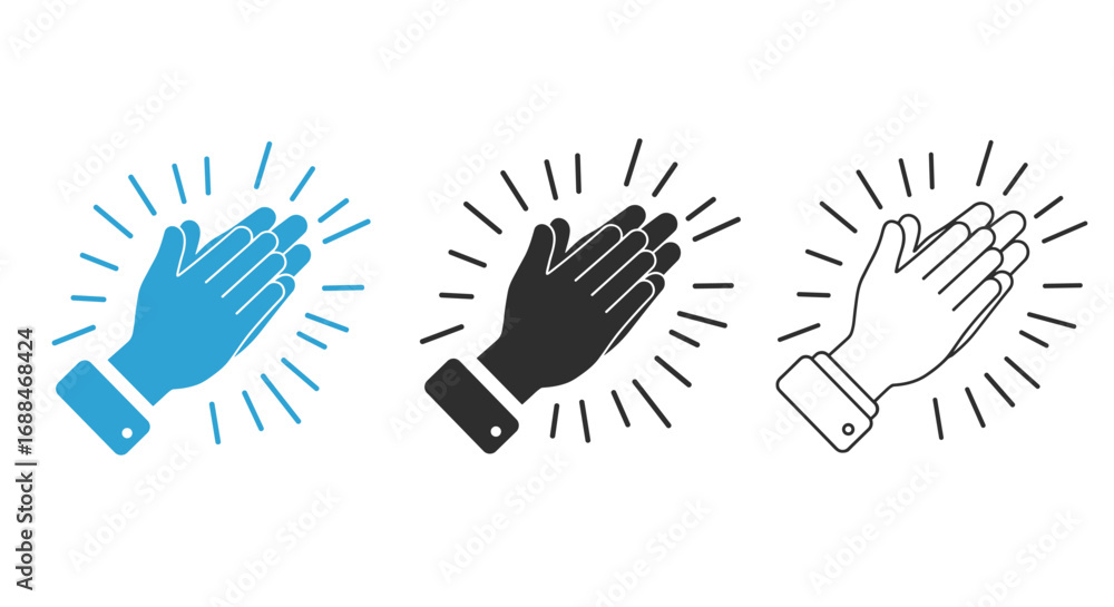 Obraz premium Applause icons in blue, black, and outline styles with radial lines
