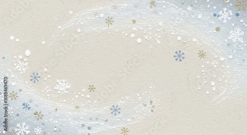雪の結晶が舞うシンプルで上品な冬背景素材/Winter Snowflake Illustration with Washi Paper Texture  