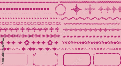 Elegant decorative borders and frames: floral patterns in pink