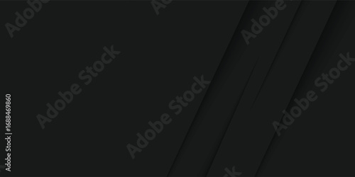 Black abstract background design. Modern wavy line pattern (guilloche curves) in monochrome colors. Premium stripe texture for banner, business backdrop. Dark horizontal vector ilustration