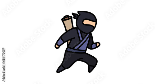 A cute cartoon ninja character in a running pose with a scroll on its back.