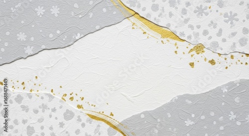 金色と雪の結晶が輝く和紙風冬背景素材/Elegant Gold and Snowflake Winter Background on Washi  