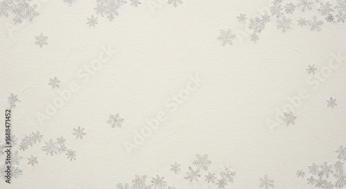 雪の結晶が舞うシンプルで上品な冬背景素材/Winter Snowflake Illustration with Washi Paper Texture  