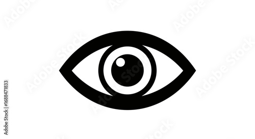 Bold minimalist eye icon with black and white monochrome design