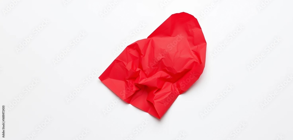 Naklejka premium Single, crumpled piece of red paper; blank, isolated on white , torn, red