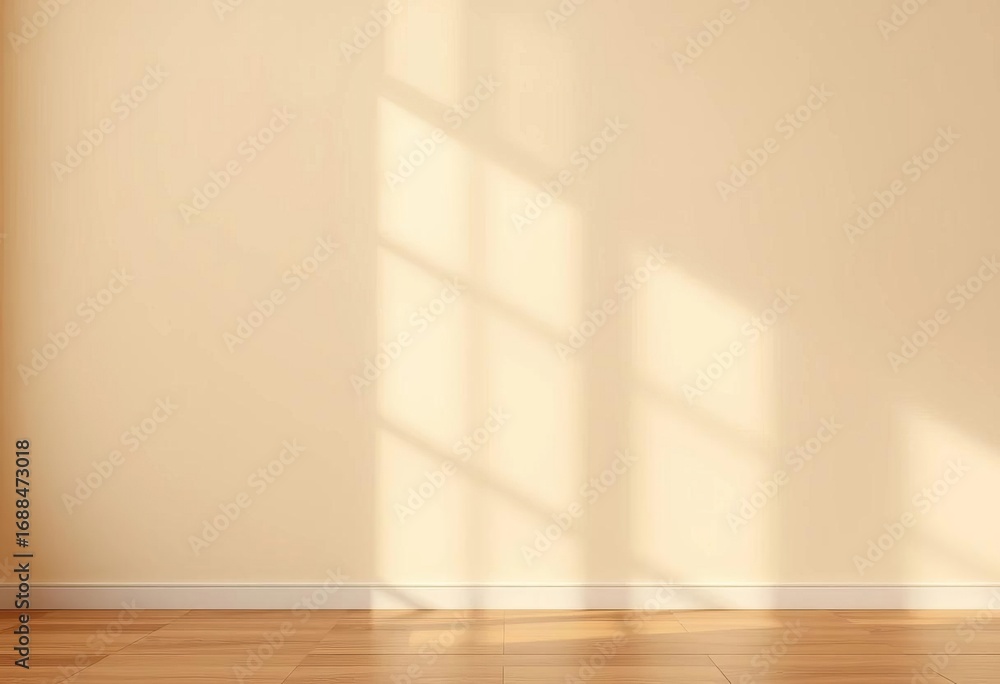 Fototapeta premium Smooth beige wall, subtly shadowed, wide landscape format , graphic, muted