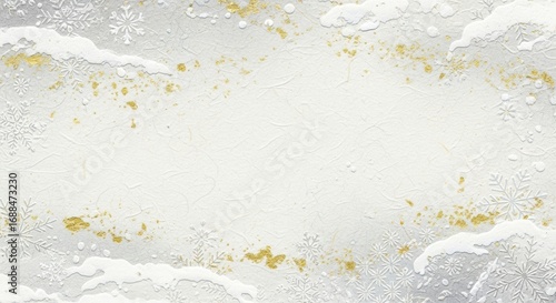 金色と雪の結晶が輝く和紙風冬背景素材/Elegant Gold and Snowflake Winter Background on Washi  
