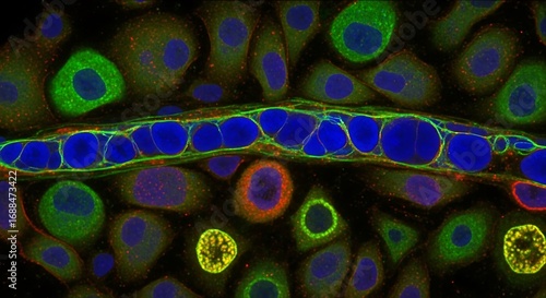 Cellular architecture illuminated by fluorescence microscopy technique