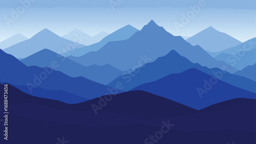 Blue Mountains Layered Landscape Serene Art Background with Gradient Sky and Mountain Peaks