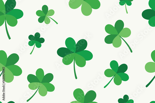 Cartoon Green Shamrock and Clover Pattern Illustration on OffWhite Background St. Patrick's Day