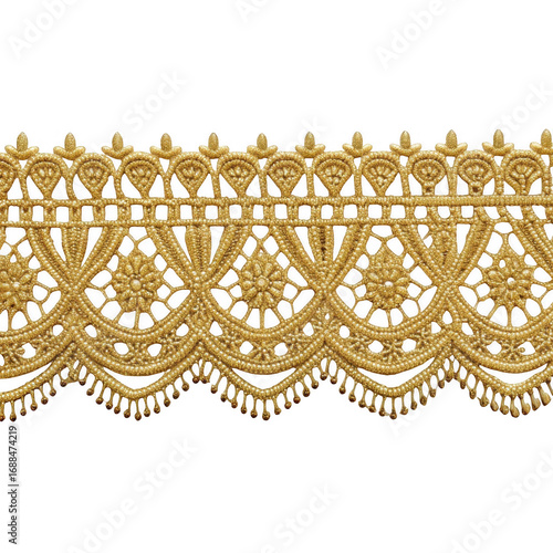 Gold lace trim isolated on transparent background