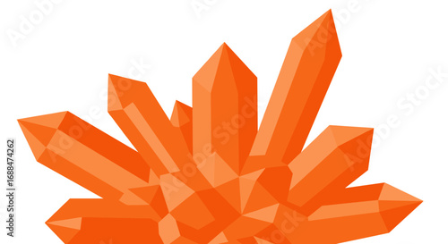 Geometric orange crystal cluster with faceted symmetry on white background