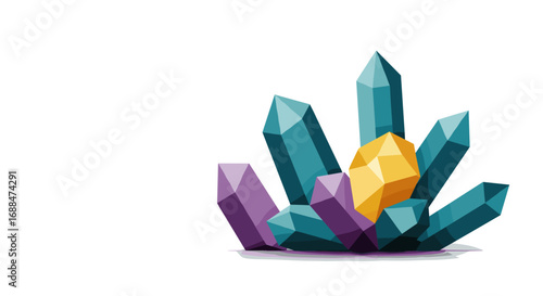Geometric crystal cluster with vibrant colors and reflective surface