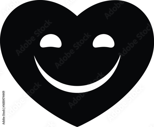 smiling face heart shape silhouette vector illustration