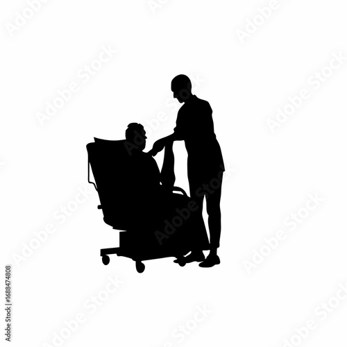 Silhouette of healthcare professional assisting patient in dialysis chair