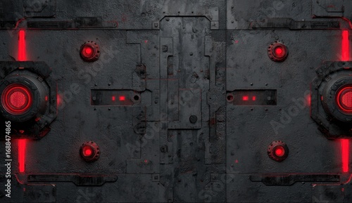 Futuristic metal panels with red lights