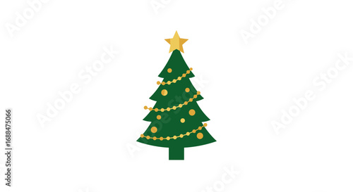 Festive christmas tree with star and baubles on white background