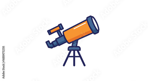 Colorful telescope on tripod in flat design for astronomy and space exploration