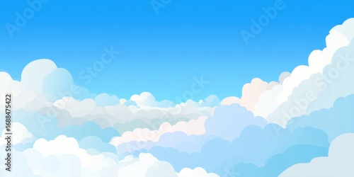 Cartoonish cloudscape against a vibrant blue sky