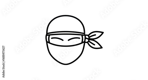 Minimalist Ninja Head Outline with Bandana and Eyes.