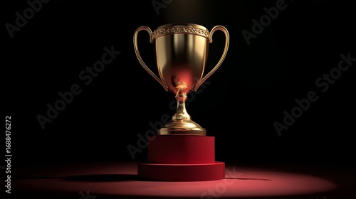 Wallpaper Mural Golden Trophy on Red Pedestal Illuminated in Darkness Torontodigital.ca