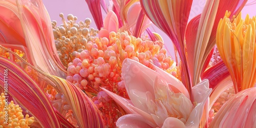 Abstract floral forms in soft pastel hues