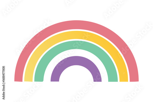 Four Layered Rainbow Arch Pink, Yellow, Green, and Purple on White Background