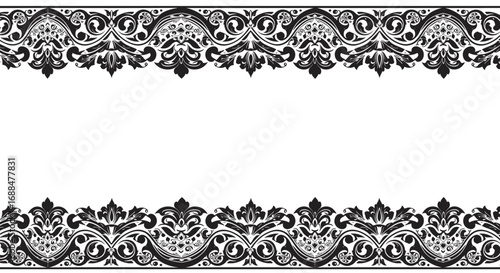 Classic black and white baroque floral border design for elegant decoration