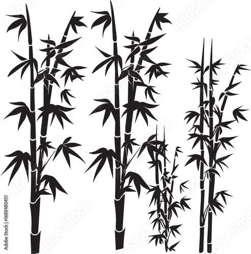 Elegant Bamboo Silhouette: Capturing the serene beauty of nature, a cluster of graceful bamboo stalks stands tall, their intricate silhouettes defining an illustration.