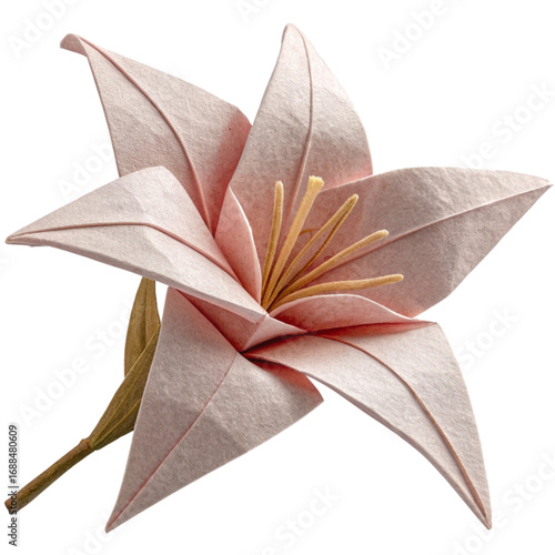Elegant pale pink origami lily flower artfully crafted with delicate petals and stamens, bringing serene beauty and artistic charm to any project.