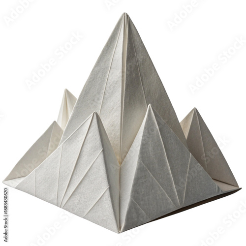 Elegant folded paper sculpture creates a modern, minimalist abstract mountain range for sophisticated design projects.