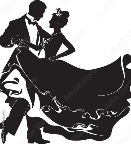 Ballroom Dance: A graceful silhouette of a dancing couple, their elegant forms intertwined in a classic ballroom embrace. This image captures the timeless romance and refined artistry of dance.