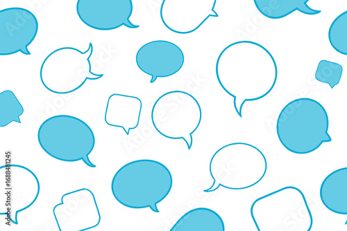 Seamless Pattern of Blue and White Speech Bubbles on a White Background