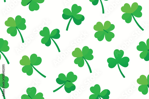 St. Patrick's Day Seamless Pattern with Scattered Green Clovers on White Background