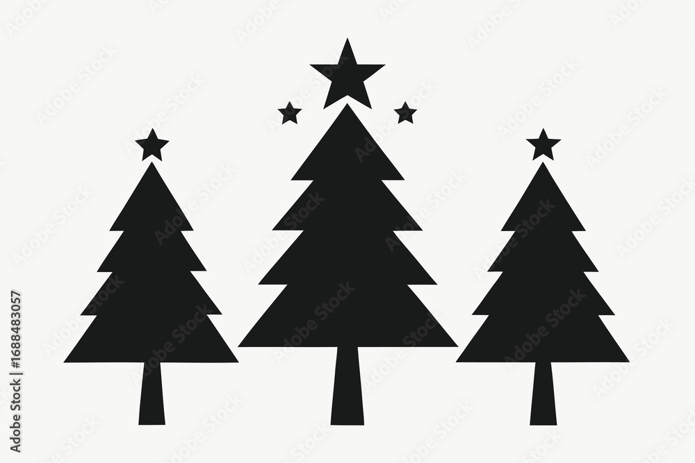 Obraz premium Stylized Black Christmas Trees with Stars on Top Isolated on White Background
