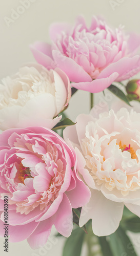 Soft Pink and Cream Peonies in Close-Up Bouquet