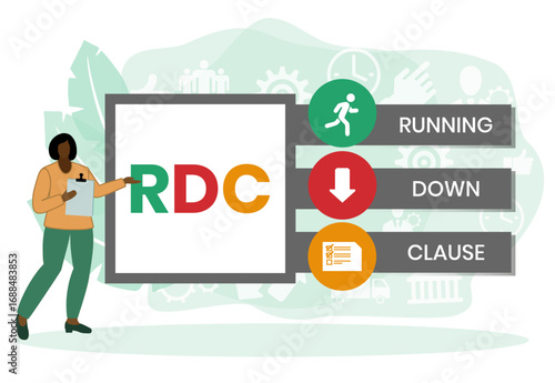 RDC - Running Down Clause acronym. business concept background. vector illustration concept with keywords and icons. lettering illustration with icons for web banner, flyer, landing page