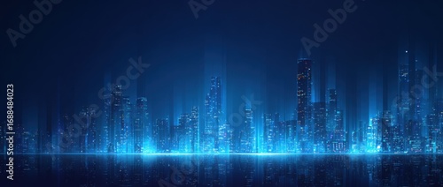 Futuristic city skyline at night, glowing blue light (1)
