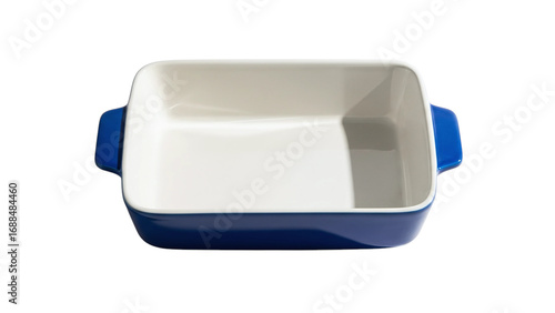 Blue ceramic baking dish square casserole pan oven safe bakeware kitchenware for cooking and serving food on transparent background