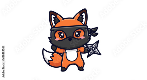 Adorable Orange Fox Ninja with Shuriken.