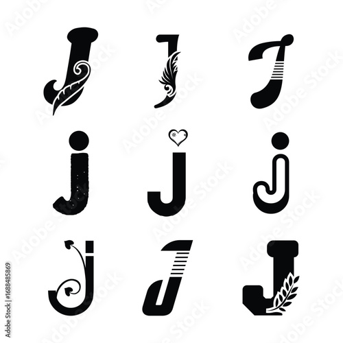 Monogram J template, J name initials, J printable download, J cut file, J sticker design, Monogram J icon, J stamp design, J wax seal, J family crest, J digital asset, J signage design, Wall art J