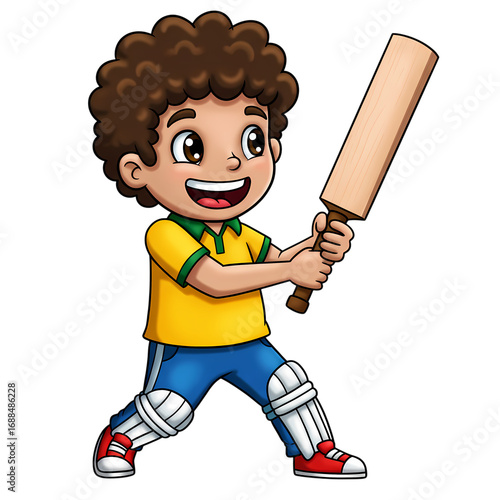 Cartoon Cricket Boy: Illustration of a Young Cricketer